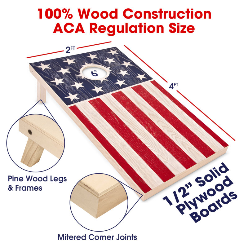 American Flag Solid Wood Cornhole Set with Bean Bags