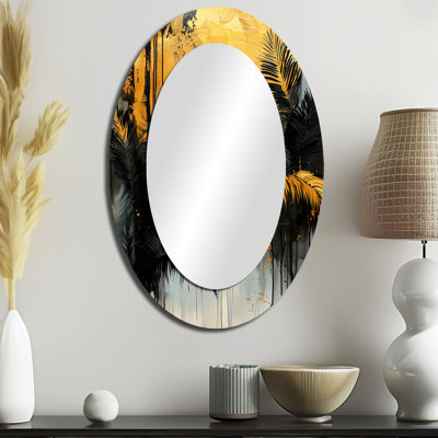 Minimalisme Ferns Golden Tropical Symphony IV - Miroir mural traditionnel ovale