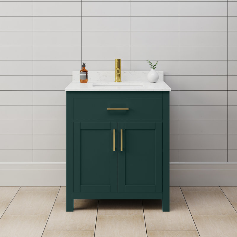 Beckett 30" Freestanding Single Bathroom Vanity with Cultured Marble Top, Dark Gray, Carrara Cultured Marble, Brushed Gold