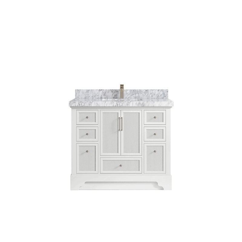 Meuble-lavabo sur pied simple 42 po avec plateau Alys, Marbre de Carrare
