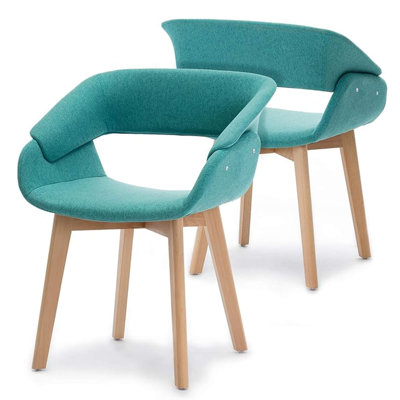 Modern Dining Room Accent Arm Chairs, Mid-Century Upholstered Fabric Chair with Solid Wood Legs