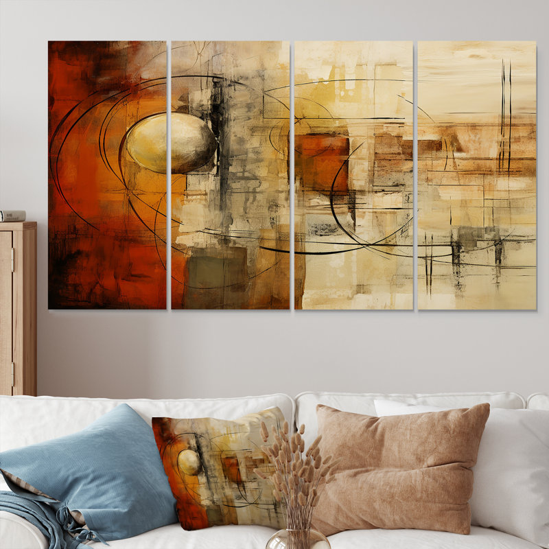 Ensemble d'explorations murales géométriques subtiles Chaos - 4 pièces Grunge Explorations, 32" H x 64" W