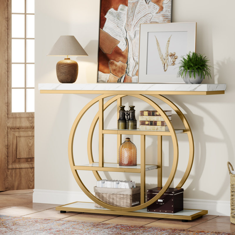 Nazirah 41.3'' Console Table, White Marble, Gold