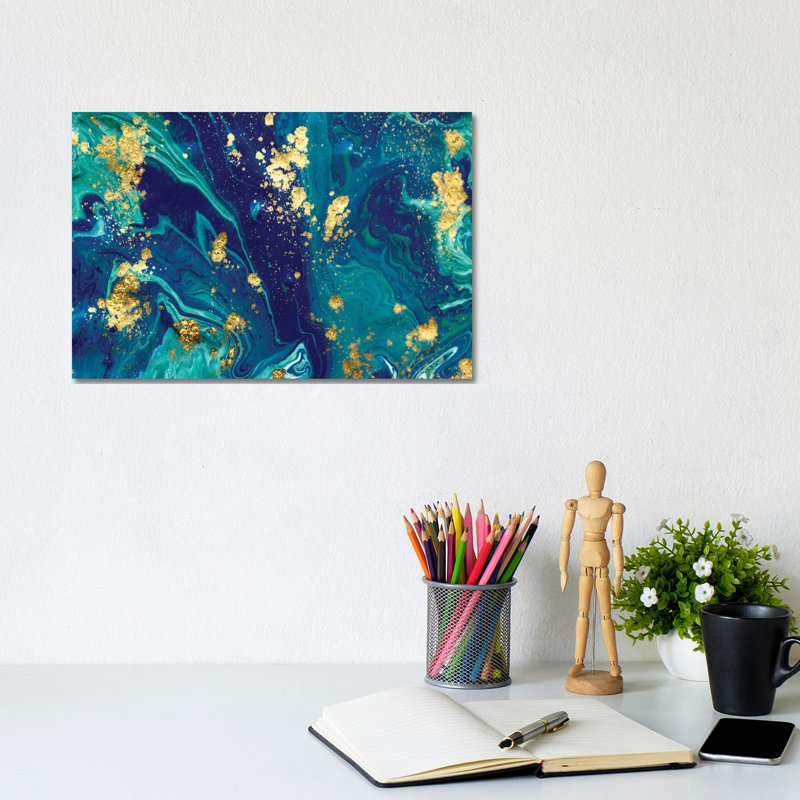 Ocean Gold Marble by EnShape - Wrapped Canvas Print, 20.32 cm H x 30.48 cm W