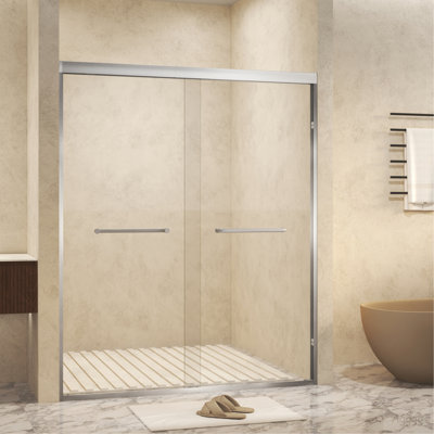 44-48" x 72" Tempered Glass with Explosion Proof Film, Aluminum Frame Double Sliding Shower Door, "1/4 (6 mm), Stainless Steel handle,Brushed Nickel