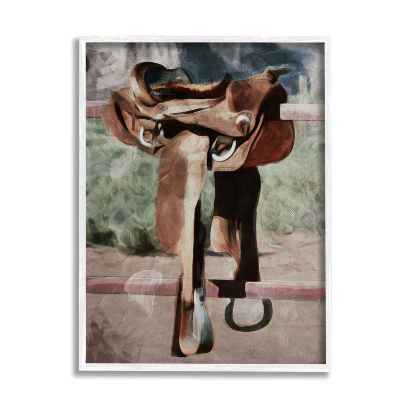 Selle équestre abstraite sur toile par Milli Villa, Giclée encadrée blanc bord de mer, H 30 po x l 24 po x P 1,5 po