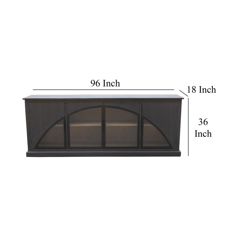 Evy Wide Sideboard Cabinet, Arch Inspired 4 Glass Doors, Black 96 Inch