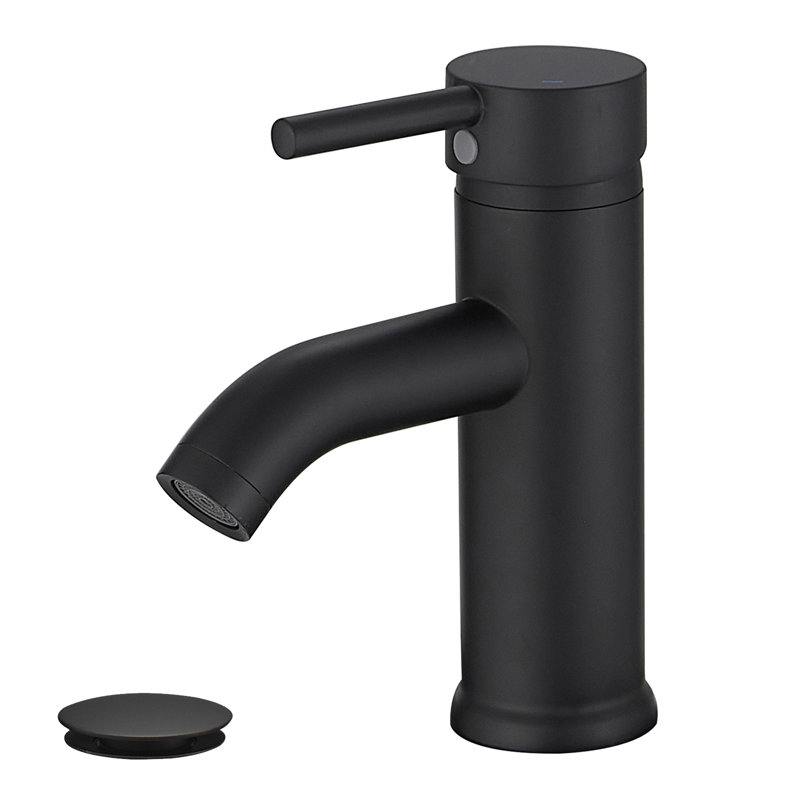 Single Hole Faucet Single-handle Bathroom Faucet with Drain Assembly, Matte Black