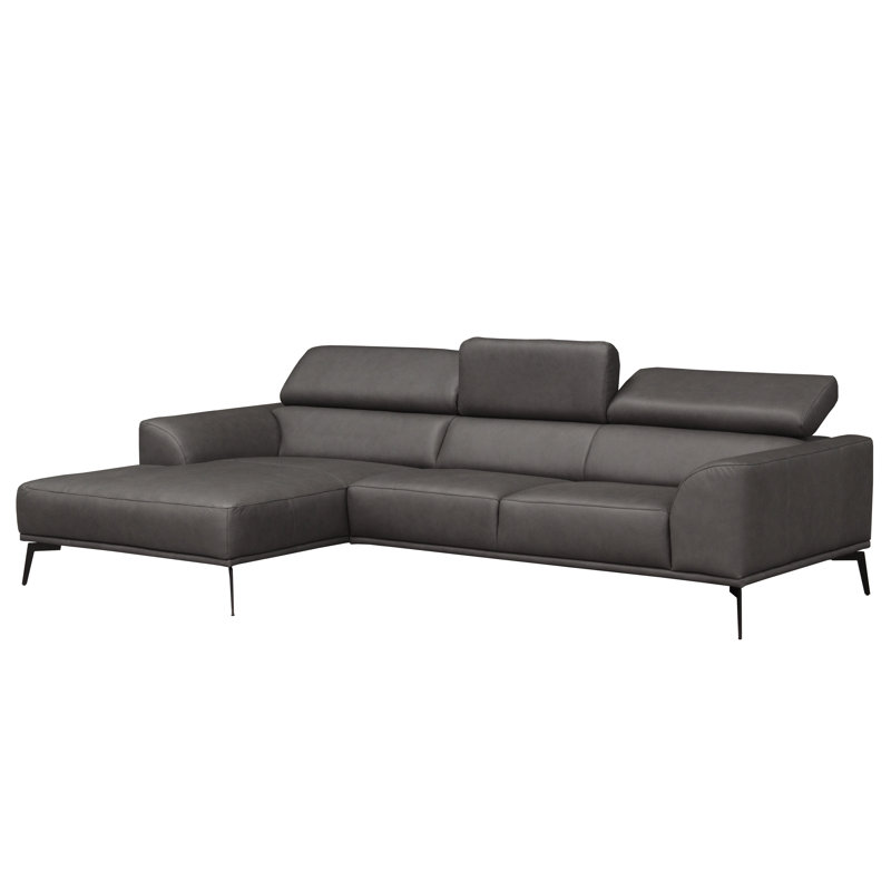 Blagovesta Genuine Semi-Aniline Leather Corner Sofa with Upholstered Frame, Stone, Left Hand Facing