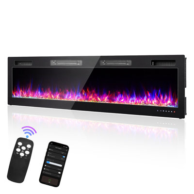 Foyer électrique ultra-mince 1500 W, 1500 W, 1500 W, encastré et mural avec 12 couleurs de flammes, contrôle d'application WiFi