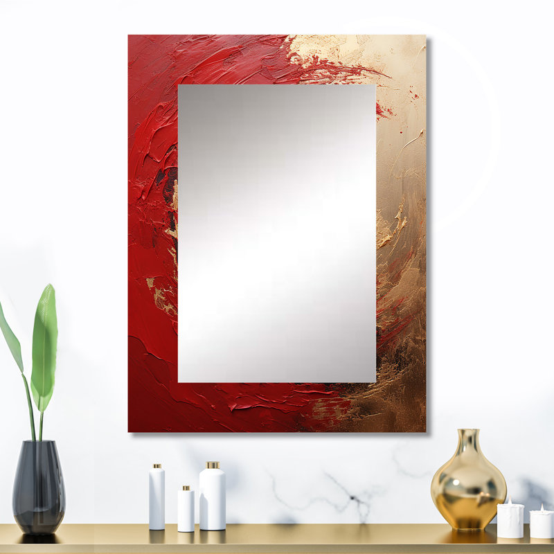Red Gold Fusion Spiral I - Abstract Spirals Unique Wall Mirror, Modern Mirror, Printed Metal Art, 32" x 24"