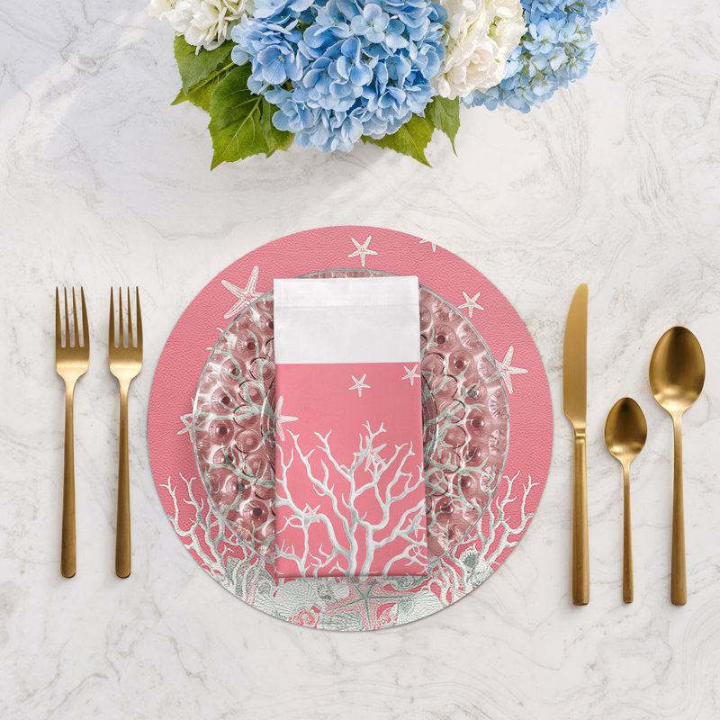 Coral Branch Cotton Sateen Dinner Napkins, Pink