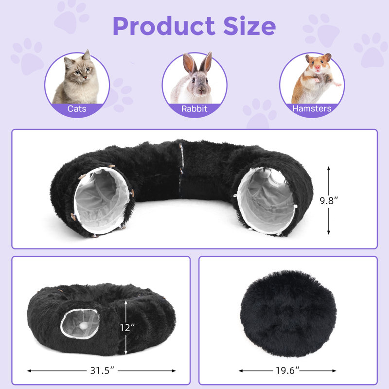 Tunnel pour chats avec lit pour chats d'intérieur, aire de jeu pour chats multifonctionnelle pour petits chats, Noir