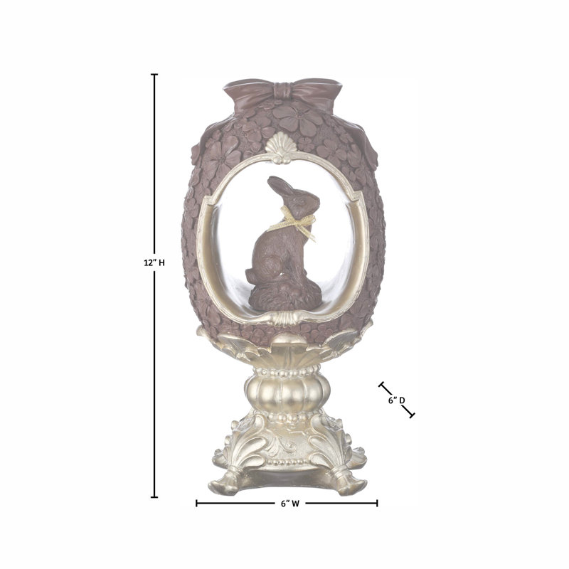 Œuf chocolat 12 po en résine sur piédestal avec lapin