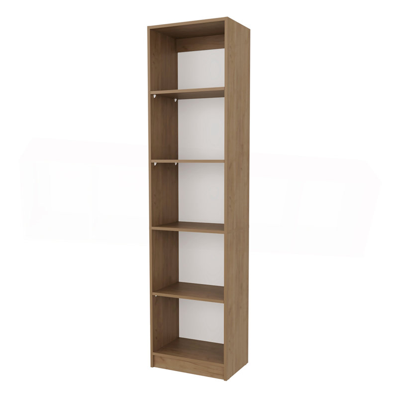 Bibliothèque en chêne naturel et blanc à 5 tablettes avec rangement ouvert