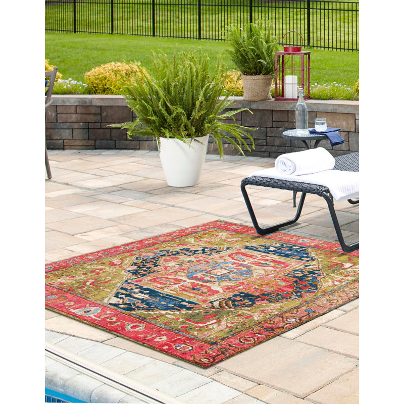 Tapis d'extérieur Multi_Unique Loom Limon, Carré 7 pi 1 po