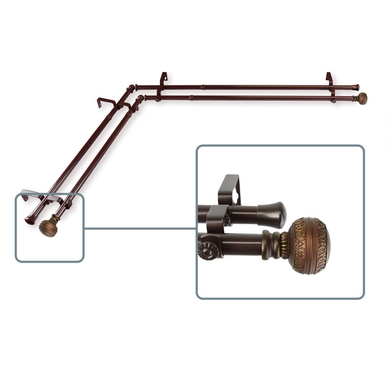 Tringle à rideaux d'angle pour fenêtre double, Cacao, L 66 po x l 120 po