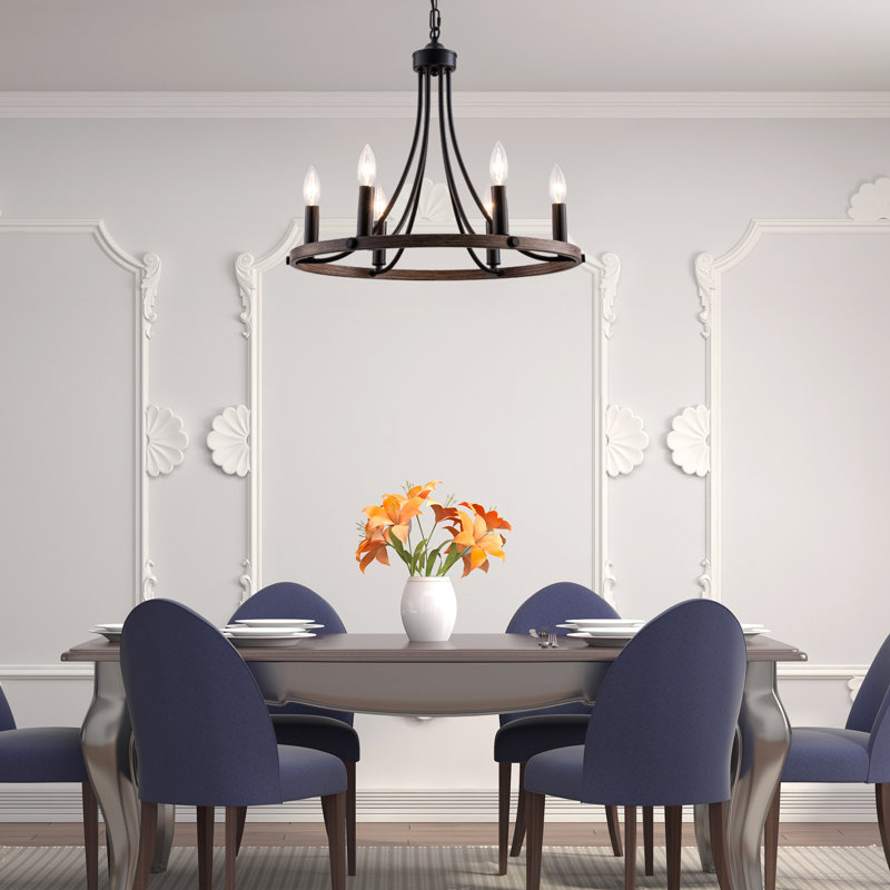 6 - Light Dimmable Wagon Wheel Chandelier
