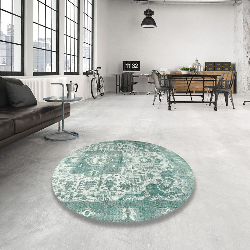 Tapis oriental vert / ivoire, Rond 8 pi
