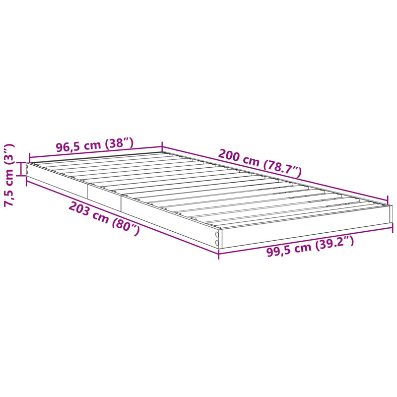 Bed Frame, European Single (99.5 x 203 cm), Grey Sonoma