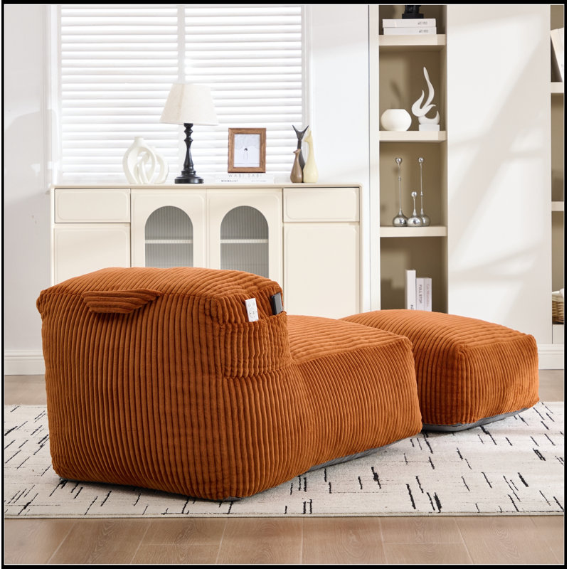 Fauteuil à billes avec repose-pieds en mousse, Orange