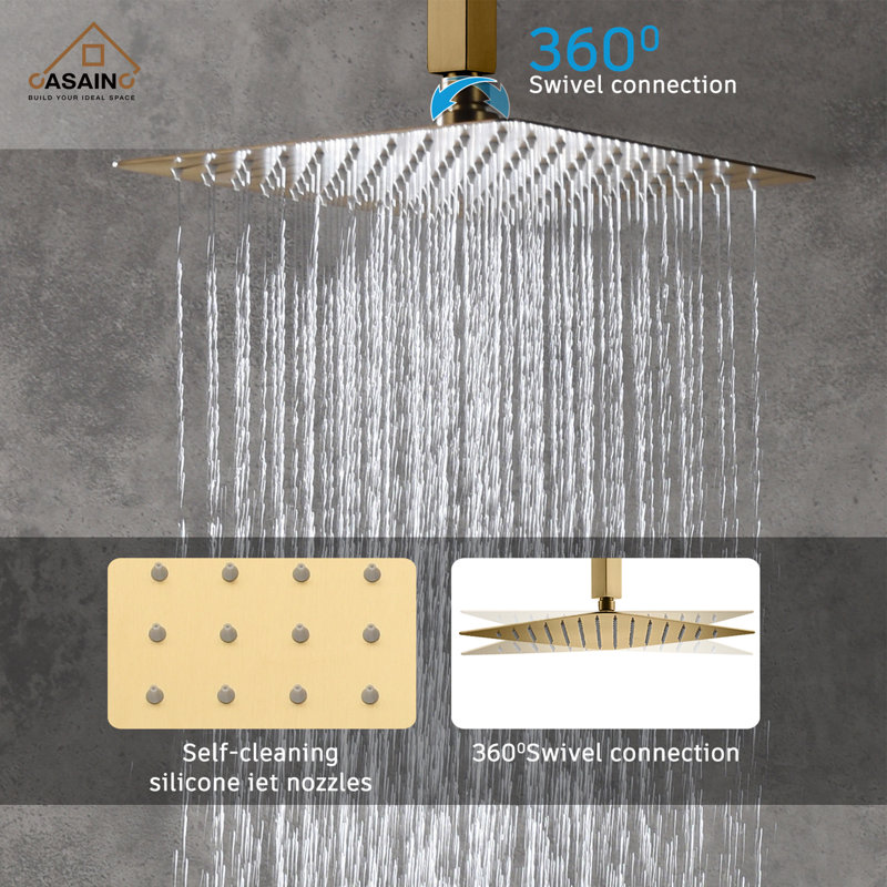 Brushed Gold Large Square Dual Rain Shower System with Handheld