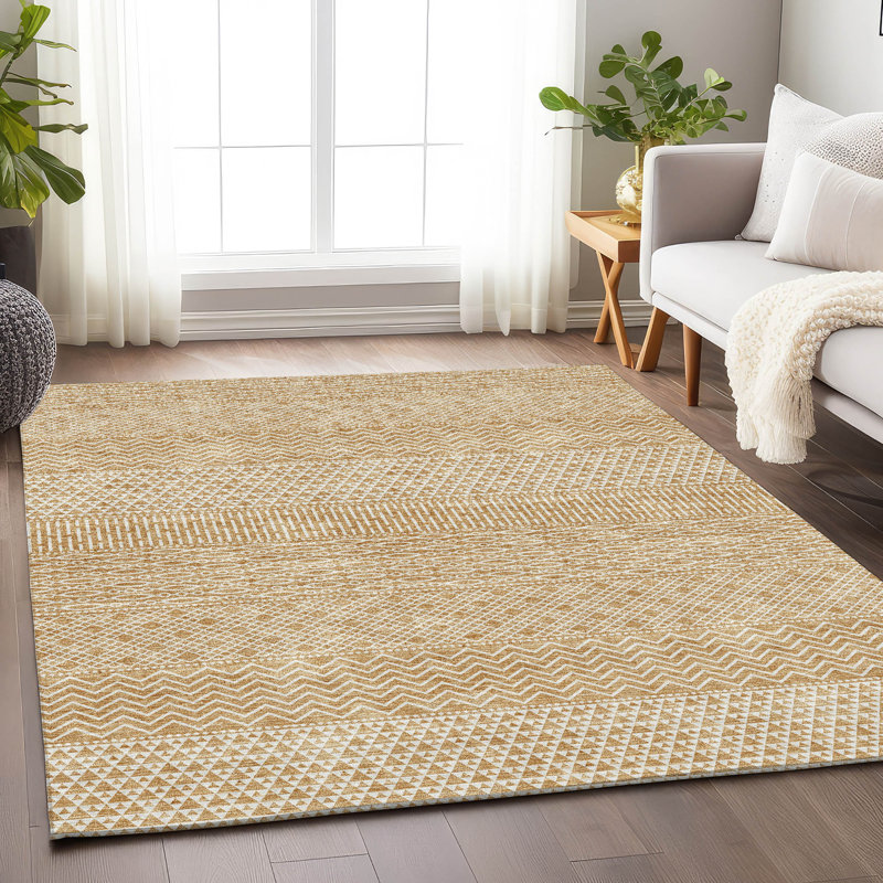 Tapis doré Prisco lavable à la machine de qualité supérieure, Rectangle 5 pi x 7 pi 6 po