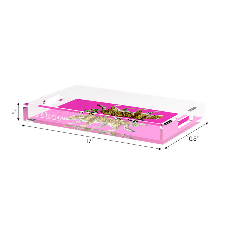 Leopard Seeing Double Acrylic Rectangle Decorative Tray , 17"W x 10.5"D x 2"H, Hot Pink
