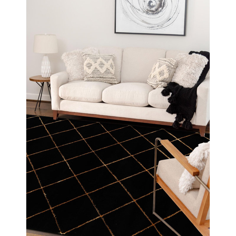 Étowah contemporain noir et doré, Rectangle 2 pi x 3 pi 1 po