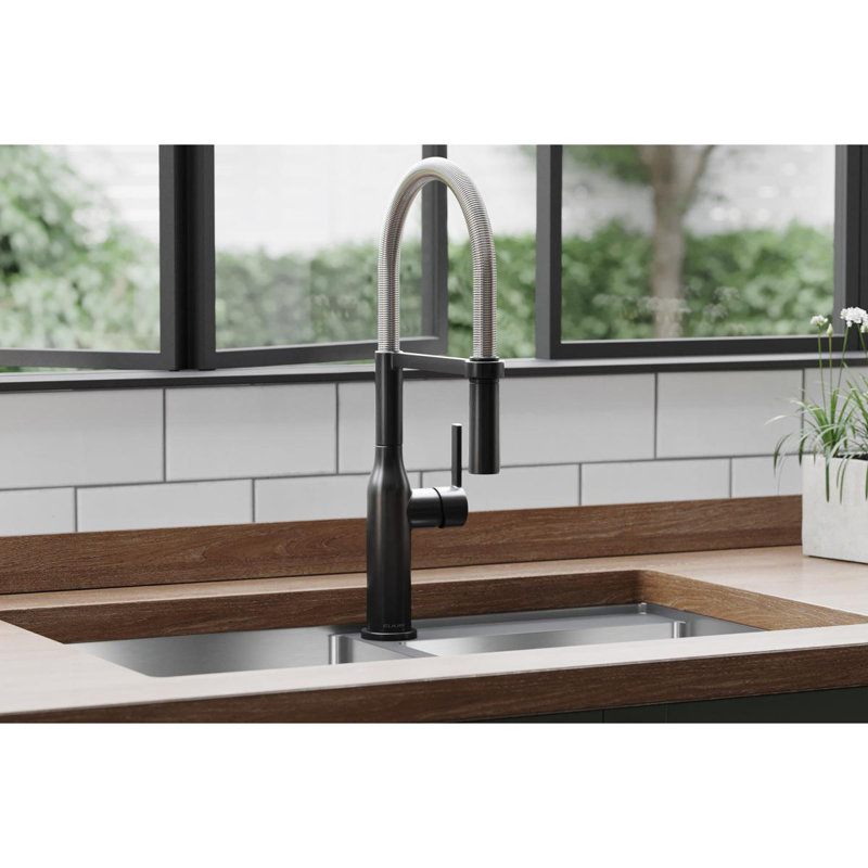Avado Pull Down Single Handle Kitchen Faucet, Black Stainless and Chrome