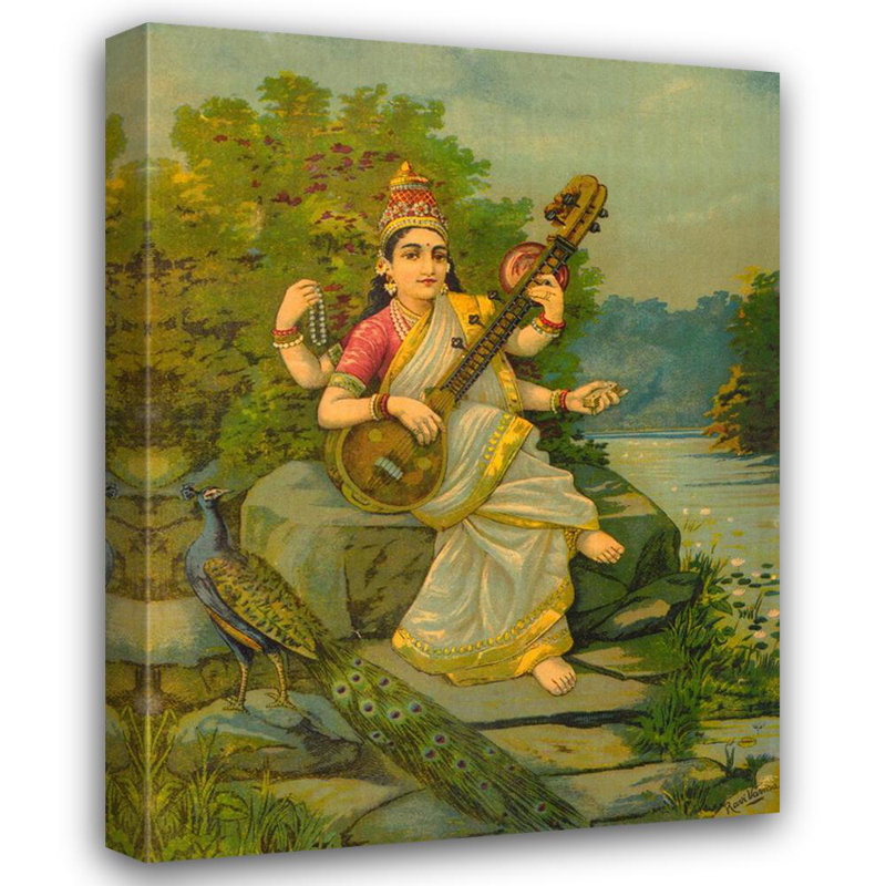 Peinture de la déesse Saraswati, H 24 po x l 18 po