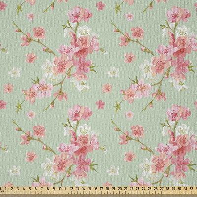 Tissu Ambesonne Shabby Flora par The Yard, fleurs de printemps rétro, fleurs de jardin à la française, guirlande d'artisan, tissu en microfibre pour textiles et décors artisanaux, 10 verges, rose menthe