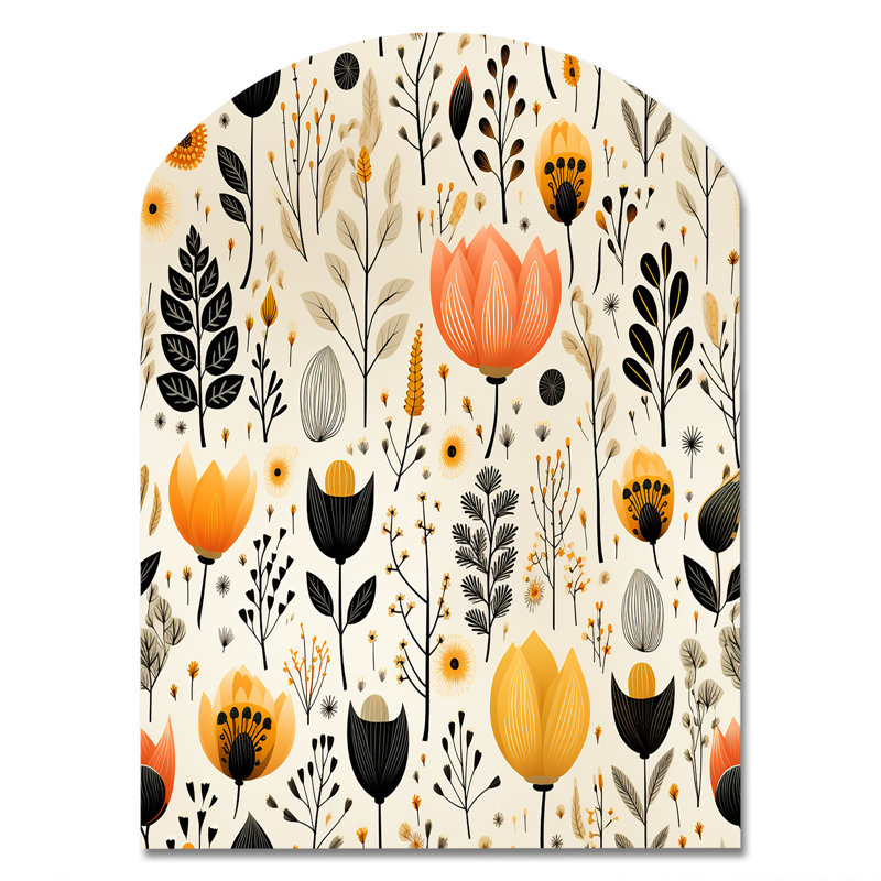 Motif floral beige et bohémien - décoration florale asymétrique en métal, sculpture murale en métal de forme unique