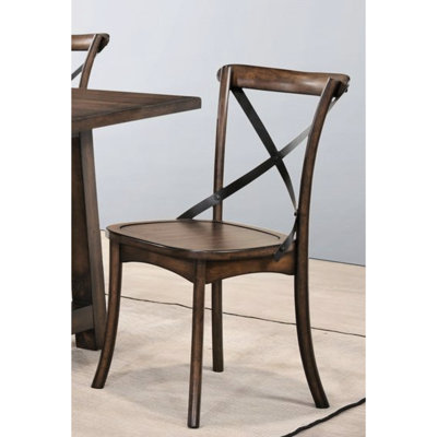 2Pcs Dark Oak Side Chairs With Metal . Rustic Elegance. Wood Frame. Comfortable Seating. Flared Leg Support. Home Decor & Black Chair  2 . Industrial Chic Look. Warm Texture. Striking Back. Seat