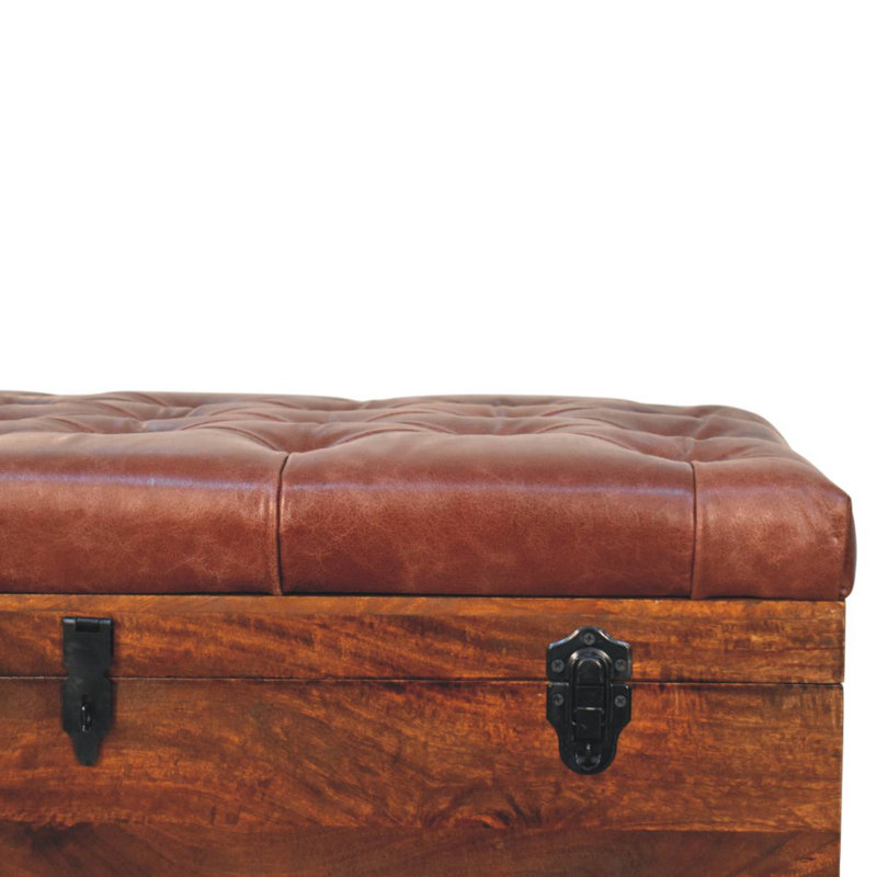 Brown Buffalo Hide Leather Storage Trunk