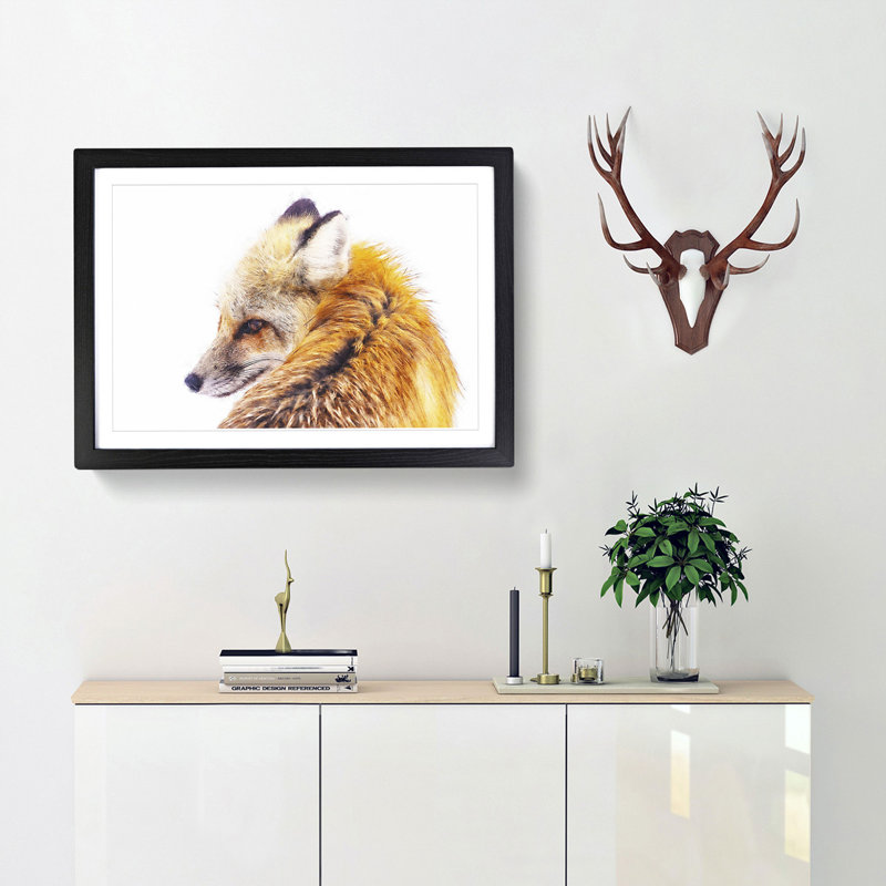 Red Fox in Winter - Framed Print, 24cm H x 33cm W x 2cm D, Black Framed