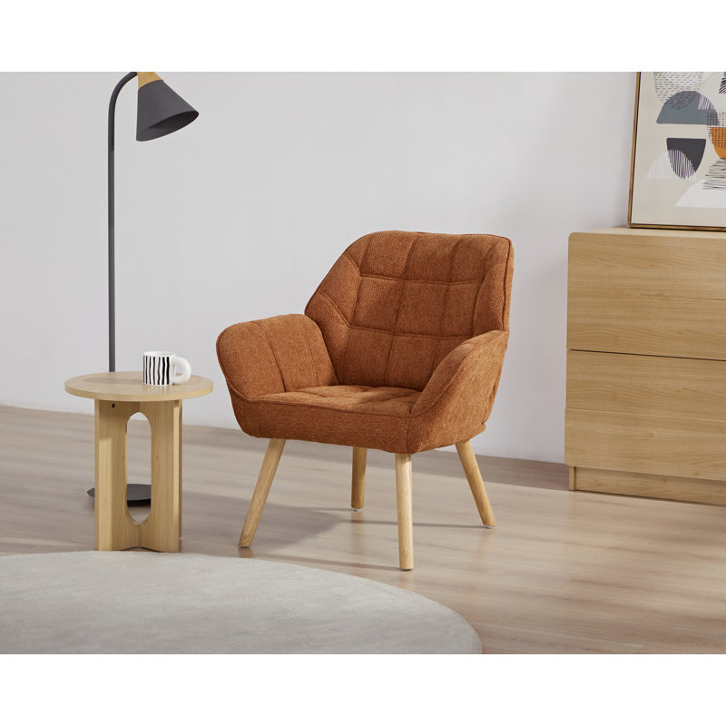 Modern Button Tufted Accent Chair, Wide Arms Solid Wood Frame Soft Brown Fabric, Multi-functional Dining Office Reading Armchair for Living Room Bedroom Office