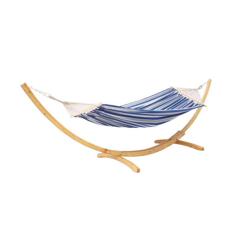 Marine Navy Blue Spreader Bar Hammock Size L With Wooden Stand