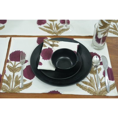  13X19 Inch Handmade Block Print Placemat – Classic and Timeless Style, Badshah, Wine