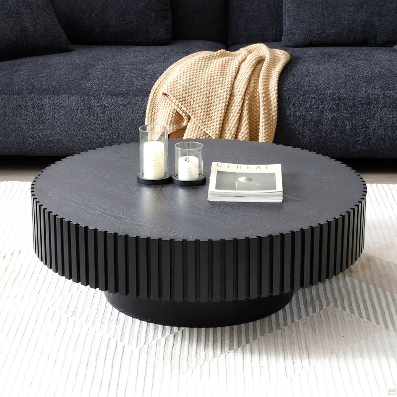 Table basse ronde en bois 35,43 po, Noir mat