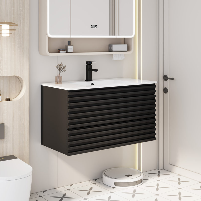 Sharee Single Bathroom Vanity With Sink Top, Zinc Alloy Faucet And Drain, Epa Certificate, Black, 36"