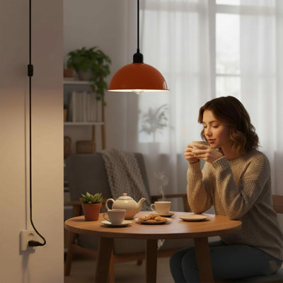 Luminaire suspendu en forme de dôme de 30 cm, lampe suspendue à poulie réglable par cordon enfichable de 13,1 pi, lumière de base en forme de dôme à abat-jour en métal E26 avec interrupteur marche / arrêt pour la cuisine et le café