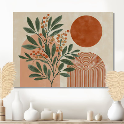 «Green and Terracotta Minimalisme Sage Plants - Botanicals Wall Art For Living, Green Botanical, reproduction sur toile