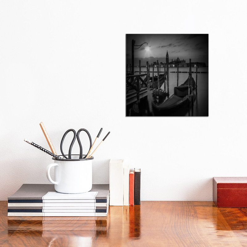 Venice Gondolas During Blue Hour | Monochrome by Melanie Viola - Wrapped Canvas Print, 30.48 cm H x 30.48 cm W