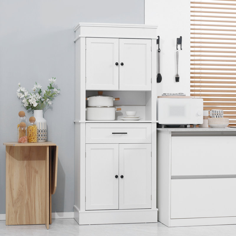 White Freestanding Kitchen Pantry with Adjustable Shelves