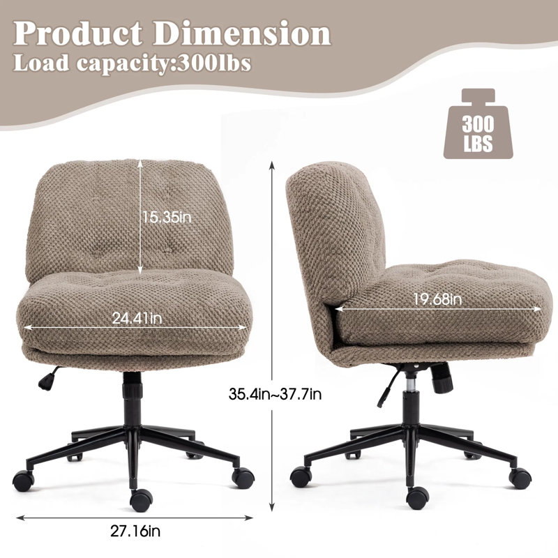 Cross Legged Office Chair On Wheels Adjustable Swivel Wider & Thickened, Gray