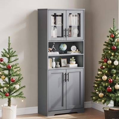 67" Tall Storage Cabinet for Bathroom & Kitchen, Glass Doors & Adjustable Shelves, Modern Cupboard Organizer, Multipurpose Pantry Closet for Towels, T by Wrought Studio