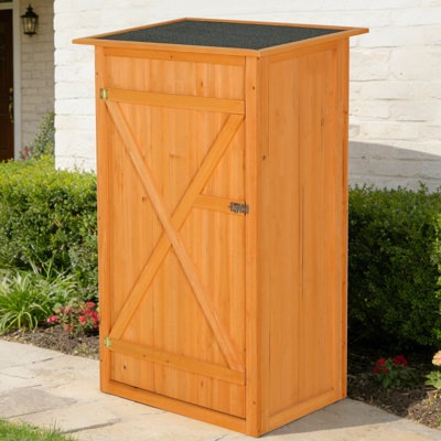 Abri de jardin en bois, toit plat, porte verrouillable, conception étanche, pelouse, ferme, jaune, montage facile, armoire extérieure, terrain agricole, équipement de piscine, étagères réglables