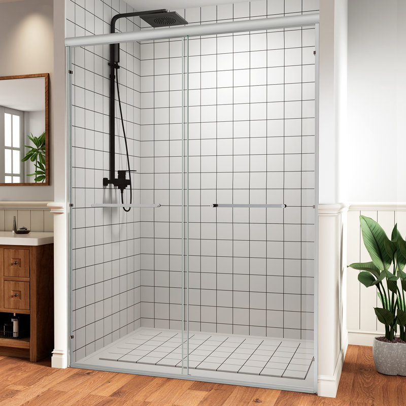 60" X 72" Semi-Frameless Double Sliding Shower Door - Clear Tempered Glass Bypass Door For Walk-In Showers, Easy Installation