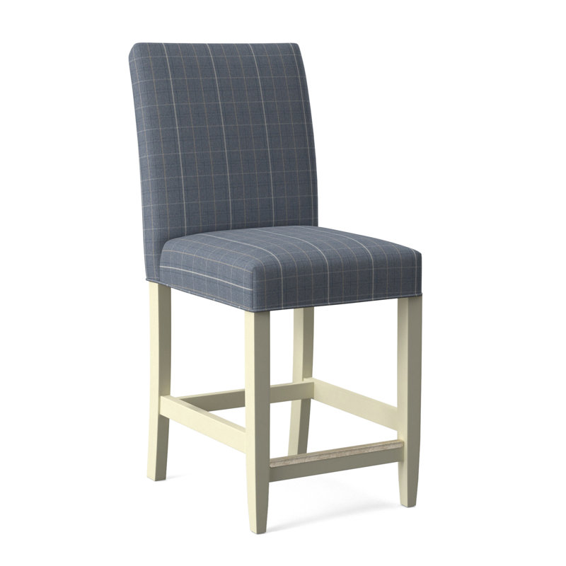 Manhattan Upholstered Stool with Solid Wood Frame, Lapis Plaid; 0126-63, Antique Black Finish